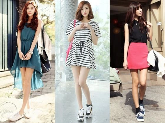 Mix váy đầm với giày thể thao cá tính cho cô nàng công sở
