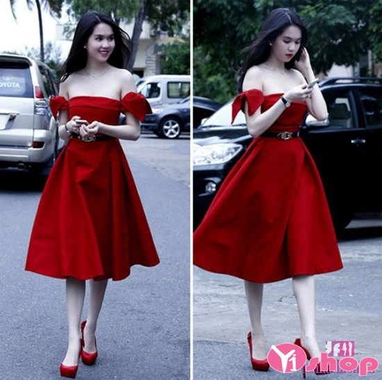 Váy đầm liền thân dài đẹp lộng lẫy với màu đỏ
