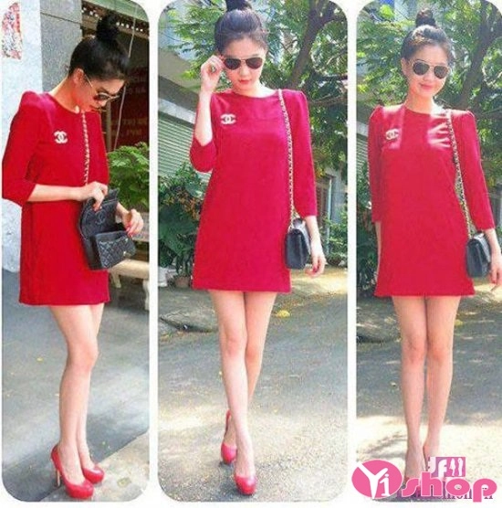 Váy đầm liền thân dài đẹp lộng lẫy với màu đỏ