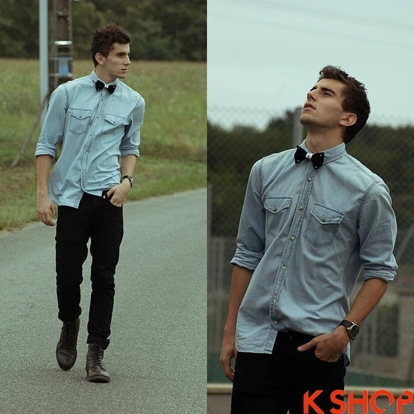 Cách mix áo sơ mi denim phong cách bụi bặm nam tính
