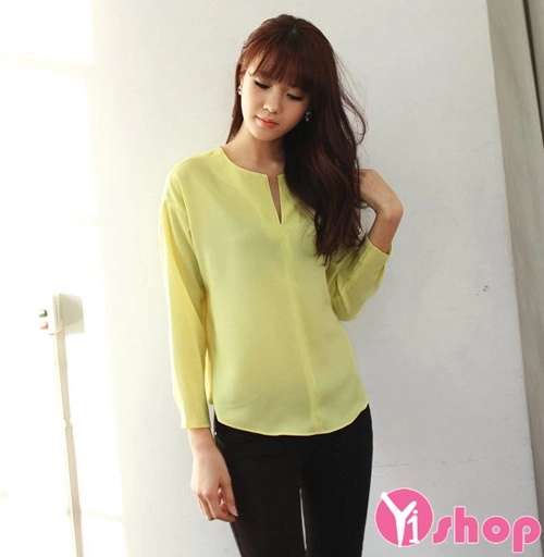 Áo sơ mi nữ không cổ dài tay hàn quốc đẹp cho nàng dịu dàng cá tính