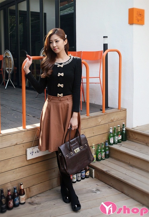 Phong cách chân váy đầm dáng xòe đẹp thời thượng hàn quốc