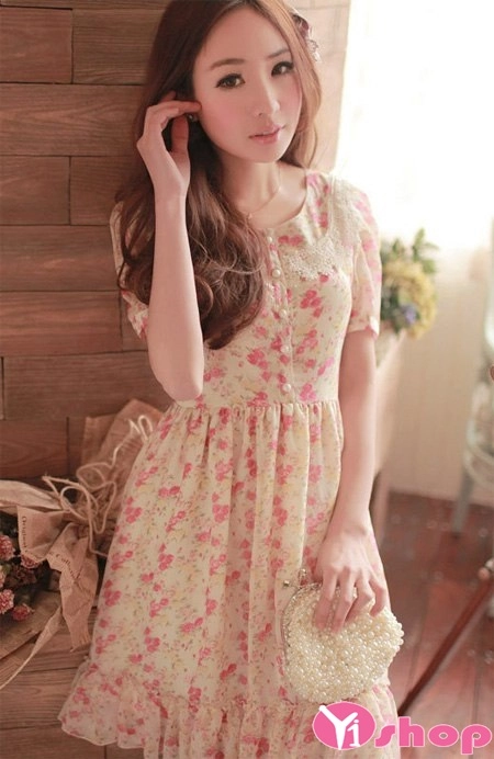 Thời trang váy đầm dáng xòe tay bồng đẹp cho nàng gầy mảnh mai