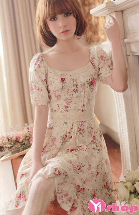 Thời trang váy đầm dáng xòe tay bồng đẹp cho nàng gầy mảnh mai