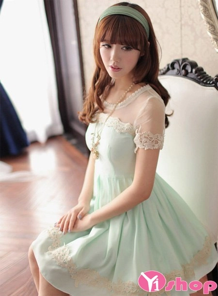 Thời trang váy đầm dáng xòe tay bồng đẹp cho nàng gầy mảnh mai