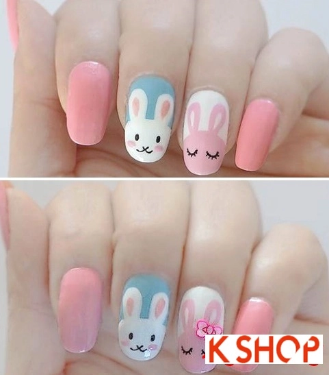 Vẽ nail đẹp hình con thỏ trên móng tay cho cô nàng dễ thương 2018