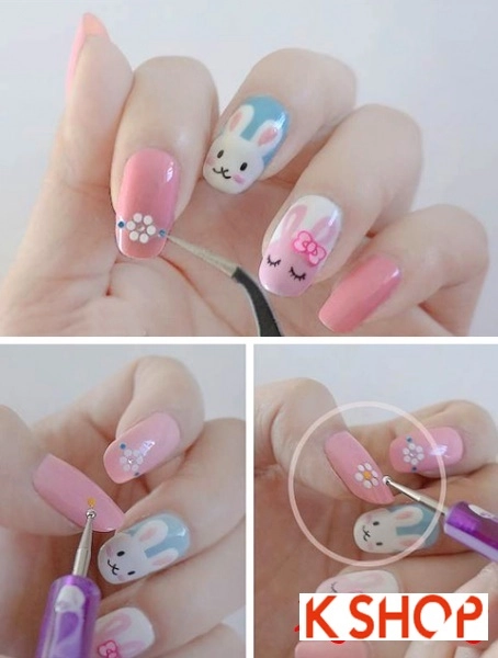 Vẽ nail đẹp hình con thỏ trên móng tay cho cô nàng dễ thương 2018