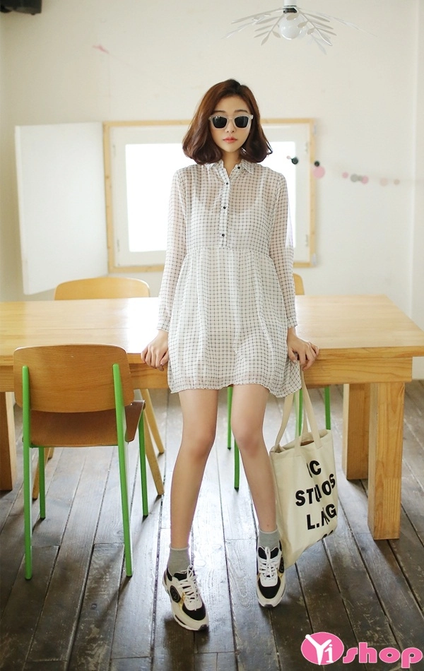 Váy đầm dáng xòe đẹp sọc kẻ caro công sở dễ thương tự tin