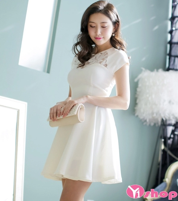 Váy đầm trắng liền thân đẹp kiểu hàn quốc độc đáo đáng yêu