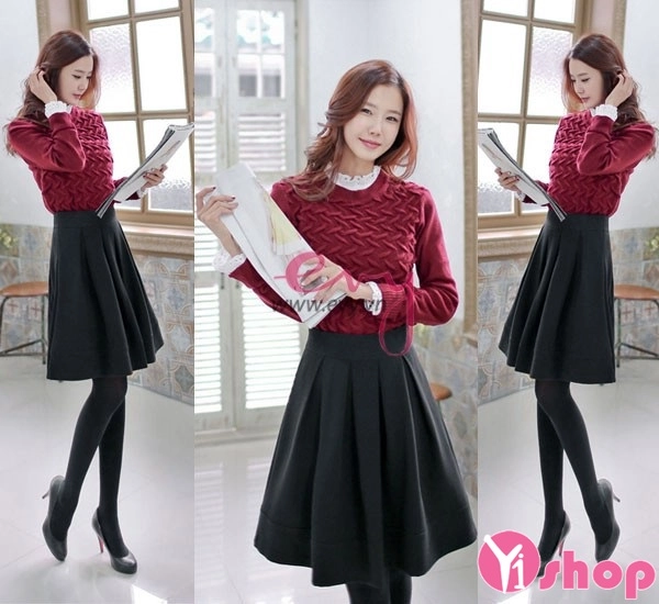 Chân váy đầm xòe màu đen đẹp cho nàng nấm lùn sành điệu