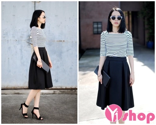 Chân váy đầm xòe màu đen đẹp cho nàng nấm lùn sành điệu