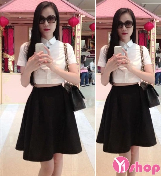 Chân váy đầm xòe màu đen đẹp cho nàng nấm lùn sành điệu
