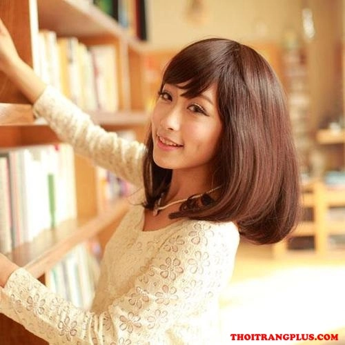 Tóc ngắn ngang vai uốn cụp hàn quốc cho nàng dễ thương