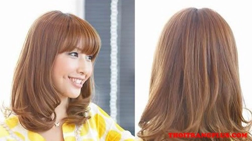 Tóc ngắn ngang vai uốn cụp hàn quốc cho nàng dễ thương