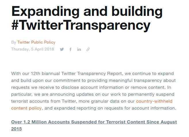 Twitter khóa hơn 12 triệu tài khoản trên mxh có liên quan đến khủng bố