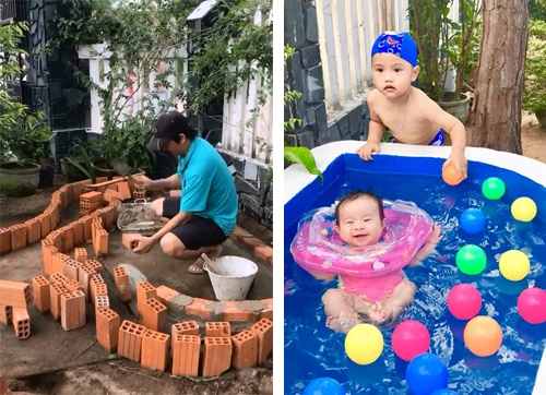  ông bố xây bể bơi mini giá rẻ cho con gái 