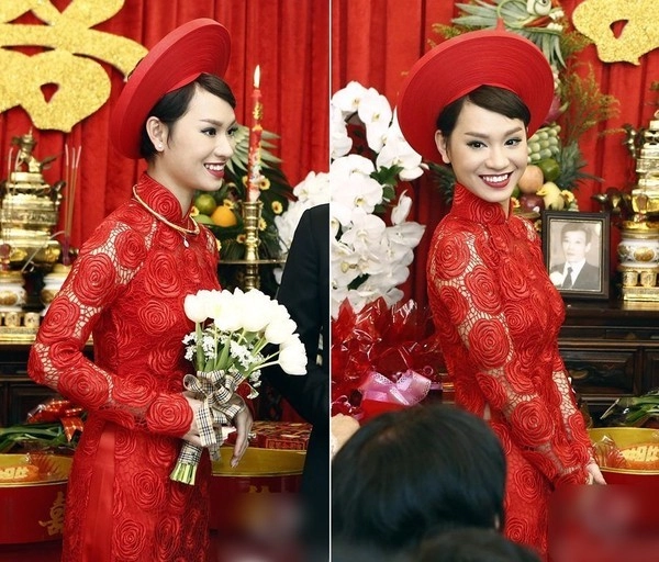 Áo dài đỏ của sao việt đầy thanh lịch