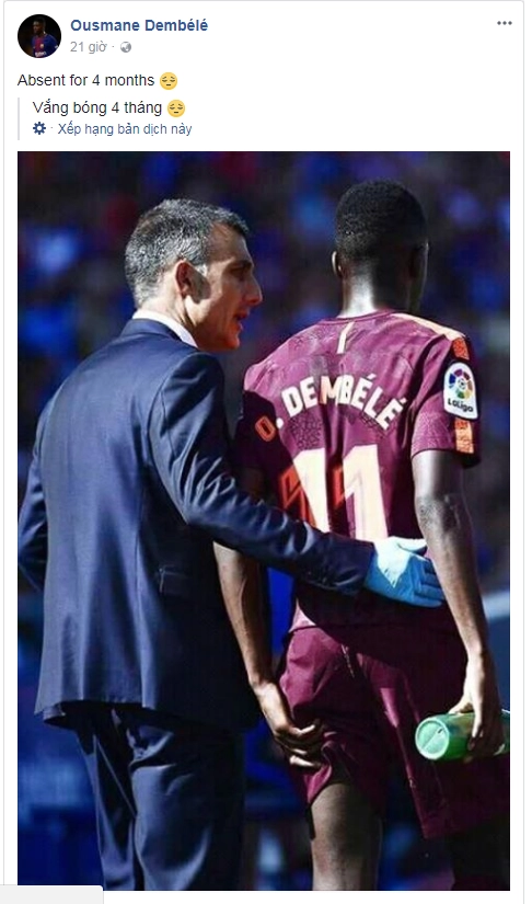 Sốc ousmane dembele nghỉ hết năm vì chấn thương