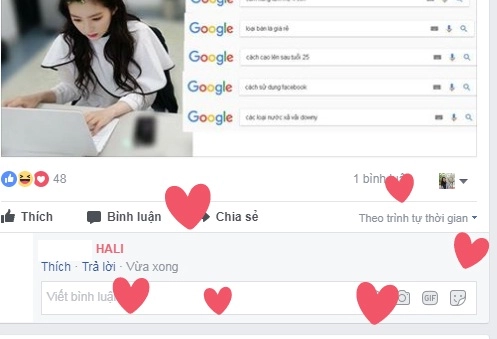 Facebook bắn tim khi gõ xoxo hoặc hali