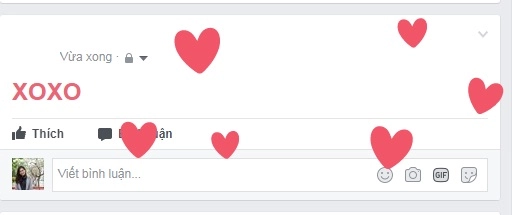 Facebook bắn tim khi gõ xoxo hoặc hali