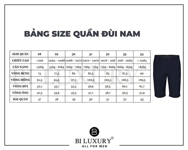 Bảng size quần nam và cách chọn size quần nam 