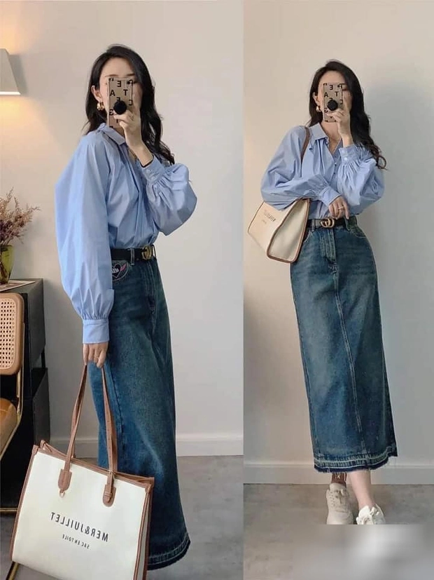 Công thức hack tuổi đỉnh cao nhờ chân váy denim sơ mi