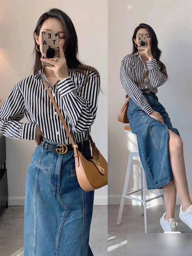 Công thức hack tuổi đỉnh cao nhờ chân váy denim sơ mi